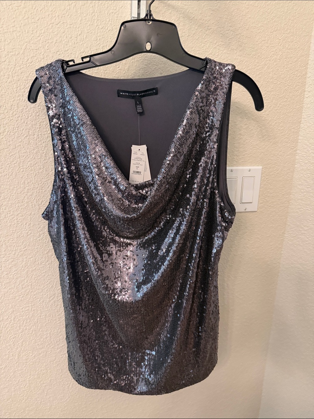 White House Black Market Gunmetal Sequin Cowl Neck Camisole